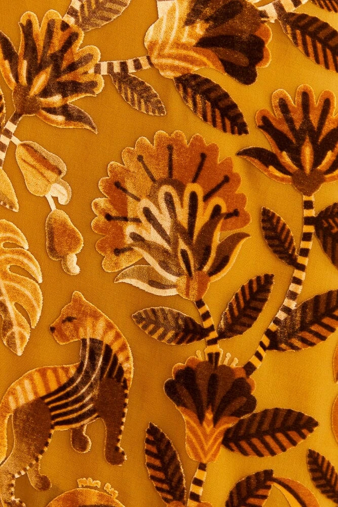 Farm Rio Golden Yellow Velvet One Shoulder Fringe Dress 7 Farm Rio Golden Yellow Velvet One Shoulder Fringe Dress - Image 5