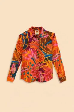 Farm Rio Vintage Wave Multicolor Long Sleeve Shirt -Perfect Top Shop 312273 06