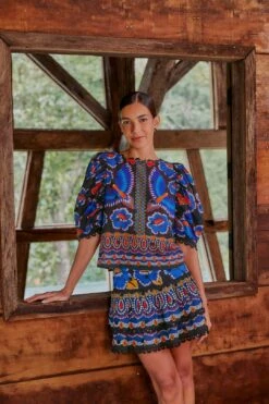 Farm Rio Black Ainika Sparkle Short Sleeve Blouse