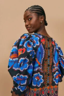 Farm Rio Black Ainika Sparkle Short Sleeve Blouse -Perfect Top Shop 312281 03