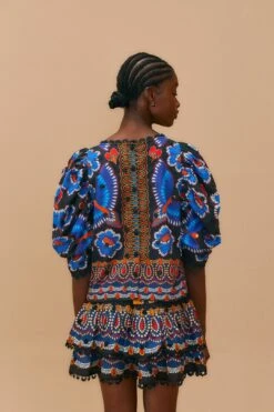 Farm Rio Black Ainika Sparkle Short Sleeve Blouse -Perfect Top Shop 312281 04