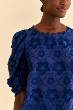 Farm Rio Navy Blue 3d Star Texture Blouse -Perfect Top Shop 312282 03