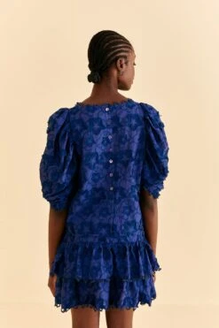 Farm Rio Navy Blue 3d Star Texture Blouse -Perfect Top Shop 312282 04