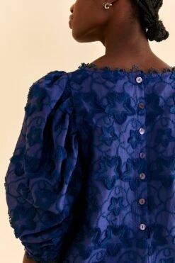 Farm Rio Navy Blue 3d Star Texture Blouse -Perfect Top Shop 312282 05