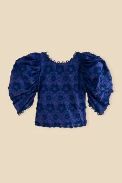 Farm Rio Navy Blue 3d Star Texture Blouse -Perfect Top Shop 312282 07