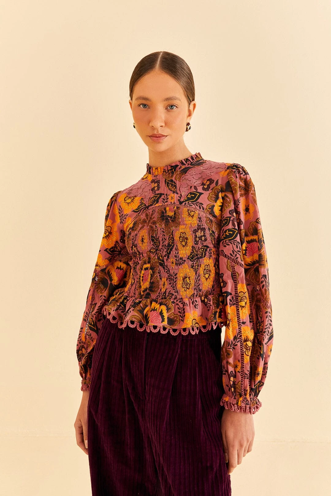 Farm Rio Blush Garden Bloom Smocked Blouse 3 Farm Rio Blush Garden Bloom Smocked Blouse