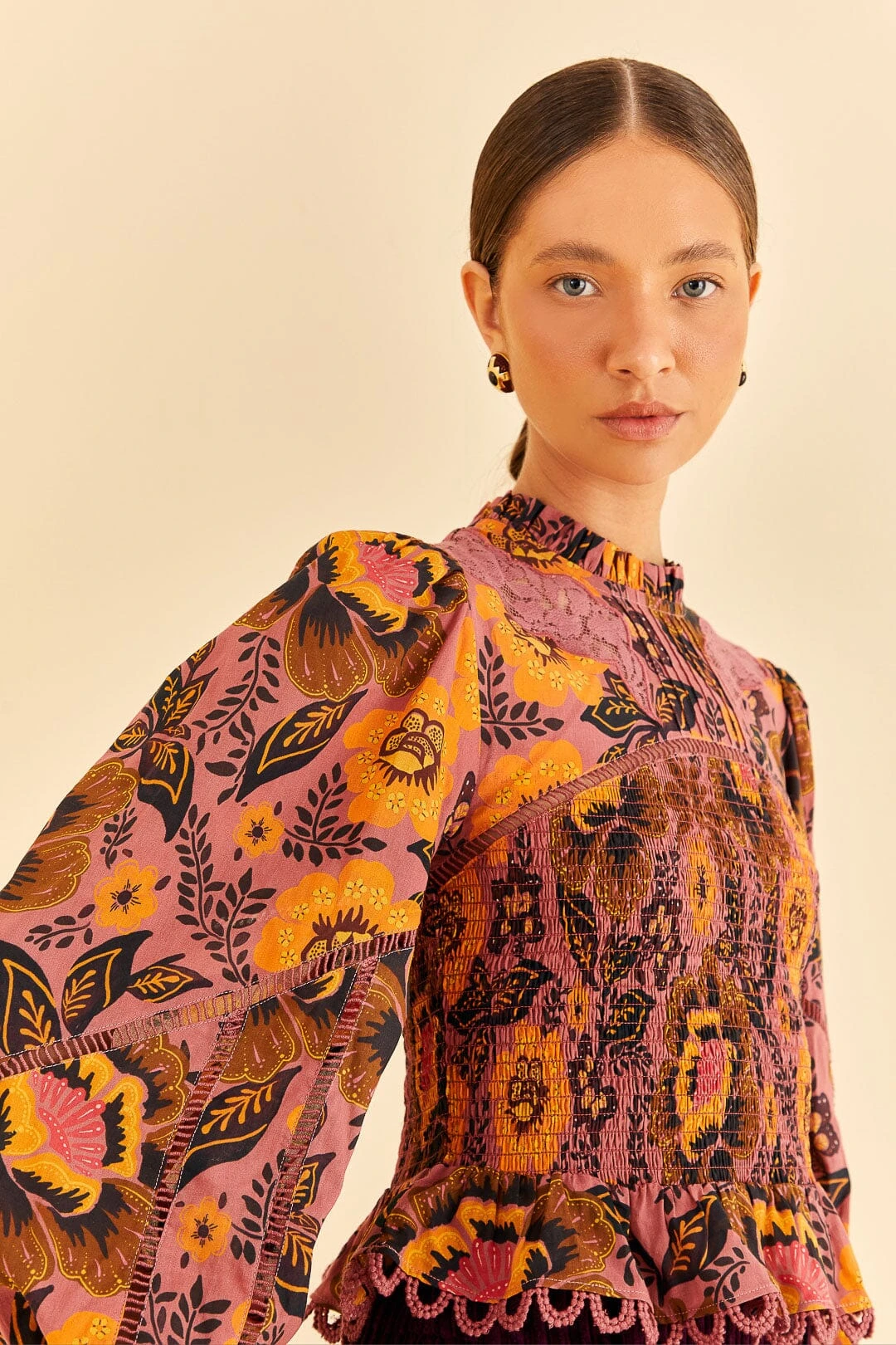 Farm Rio Blush Garden Bloom Smocked Blouse 4 Farm Rio Blush Garden Bloom Smocked Blouse - Image 2