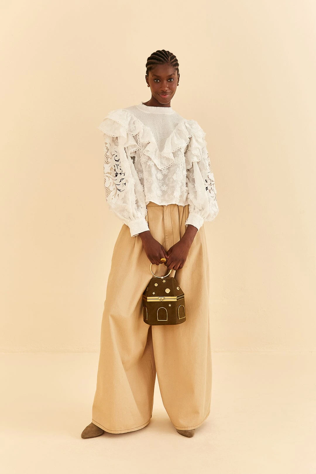 Farm Rio Off-White Smocked Yoke 3d Flower Blouse 4 Farm Rio Off-White Smocked Yoke 3d Flower Blouse - Image 2