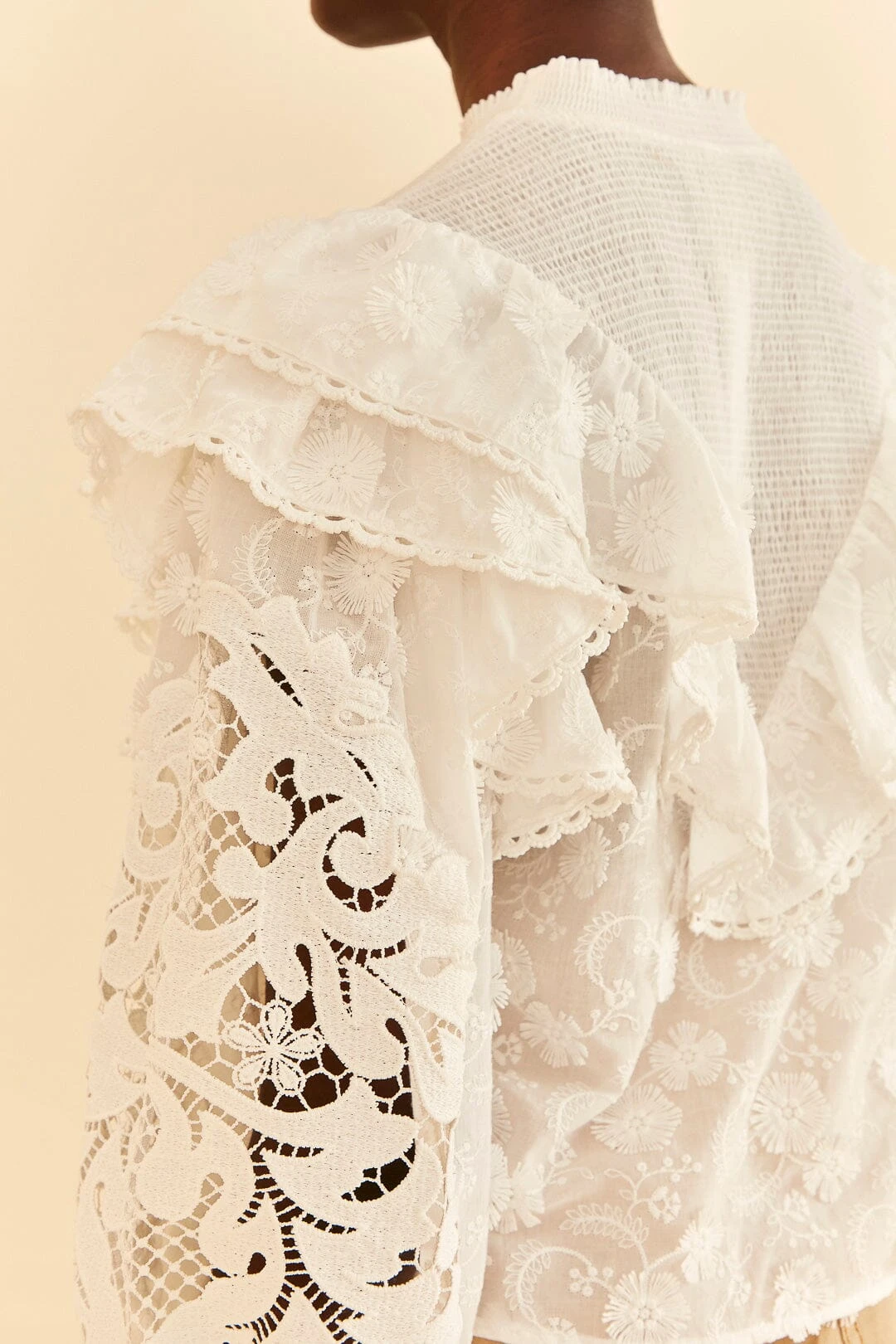 Farm Rio Off-White Smocked Yoke 3d Flower Blouse 5 Farm Rio Off-White Smocked Yoke 3d Flower Blouse - Image 3