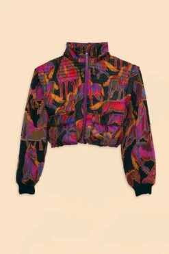 Farm Rio Black Wild Horses Reversible Puffer Jacket -Perfect Top Shop 312503 010