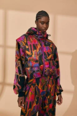 Farm Rio Black Wild Horses Reversible Puffer Jacket