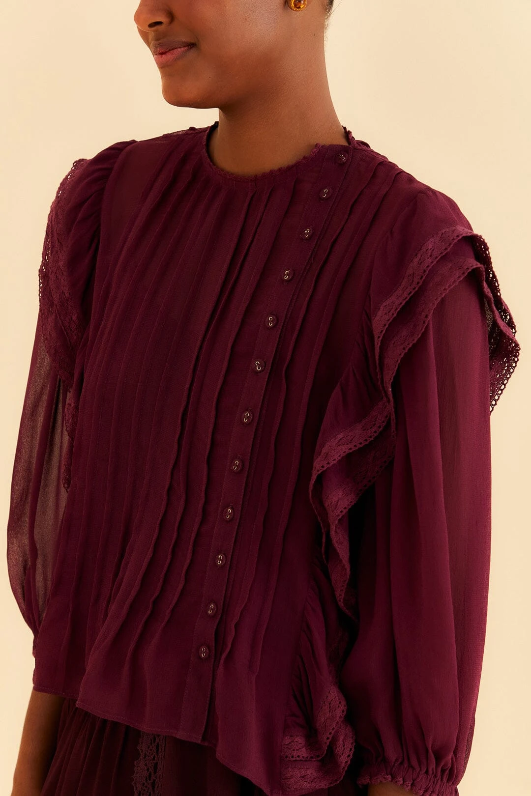 Farm Rio Burgundy Ruffle Blouse 5 Farm Rio Burgundy Ruffle Blouse - Image 3