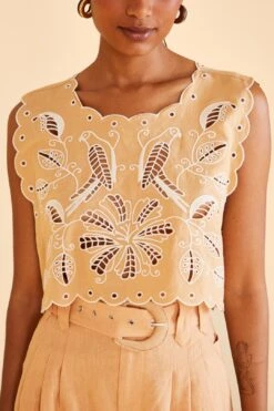 Farm Rio Sand Richelieu Sleeveless Crop Top -Perfect Top Shop 313592 03