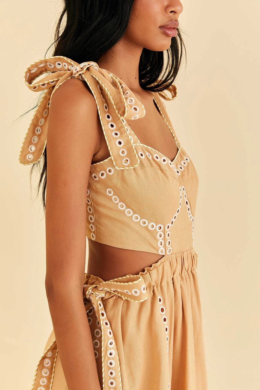 Farm Rio Sand Richelieu Sleeveless Midi Dress 4 Farm Rio Sand Richelieu Sleeveless Midi Dress - Image 2