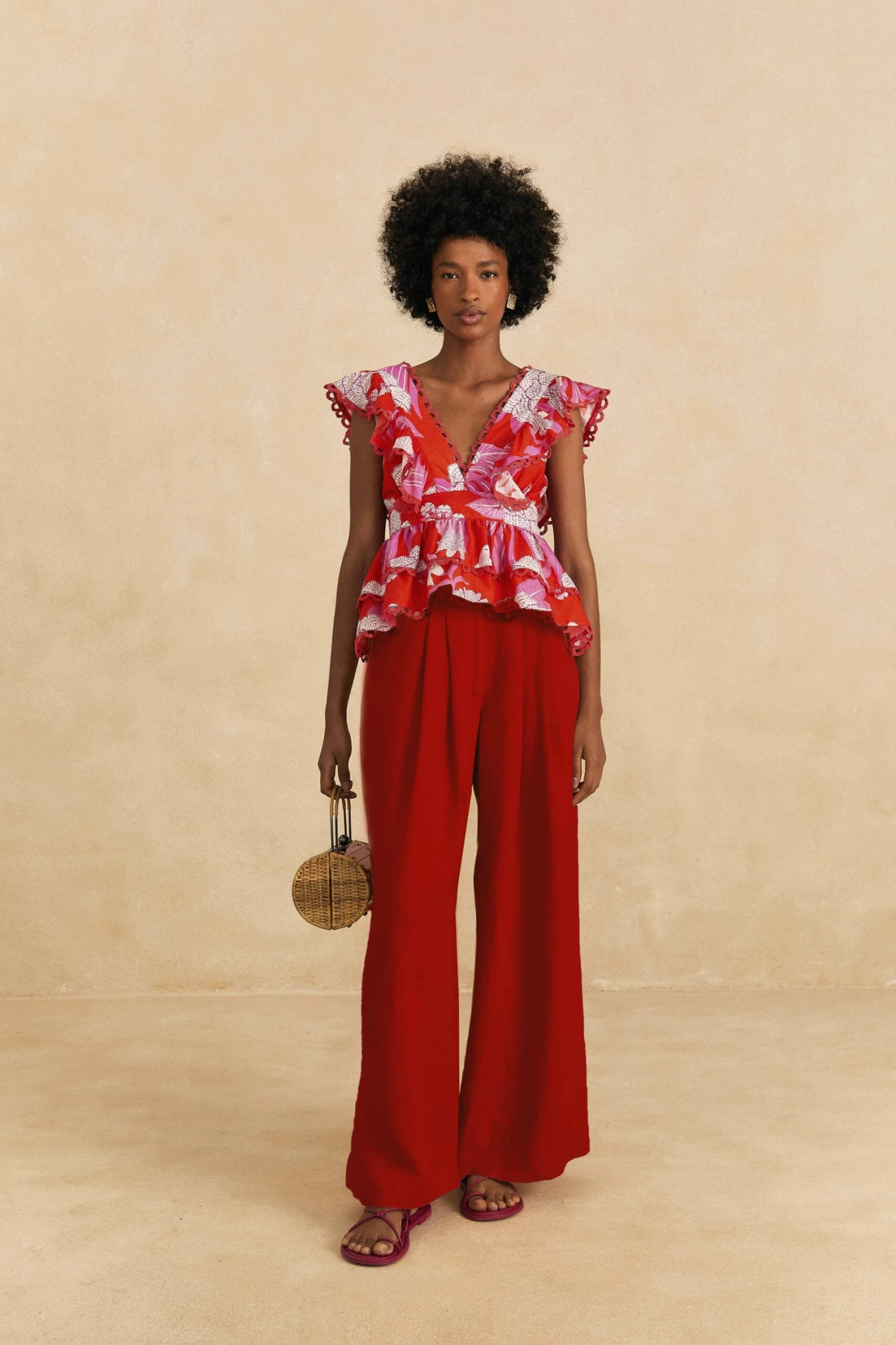 Farm Rio Red Dewdrop Floral Sleeveless Blouse 4 Farm Rio Red Dewdrop Floral Sleeveless Blouse - Image 2