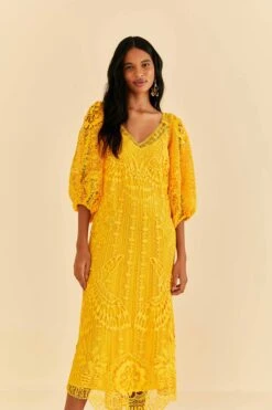Farm Rio Yellow Guipure Midi Dress -Perfect Top Shop 313604 01