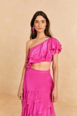 Farm Rio Dark Pink Marocaine Ruffle Top
