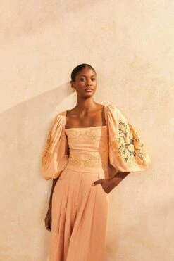 Farm Rio Dark Sand Lace Blouse -Perfect Top Shop 313679 03