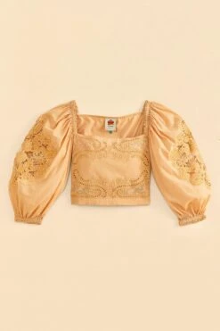 Farm Rio Dark Sand Lace Blouse -Perfect Top Shop 313679 06
