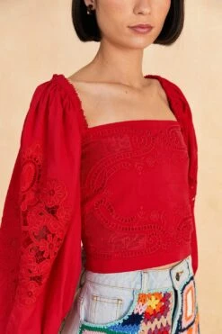 Farm Rio Red Lace Blouse -Perfect Top Shop 313682 03
