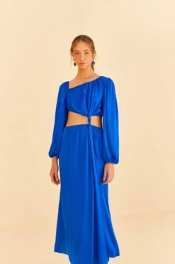 Farm Rio Blue Viscose Satin Midi Dress -Perfect Top Shop 313815 02