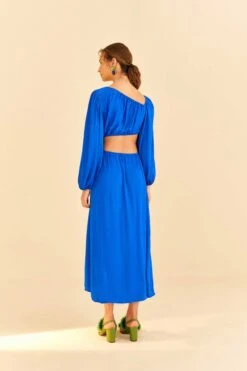 Farm Rio Blue Viscose Satin Midi Dress -Perfect Top Shop 313815 04