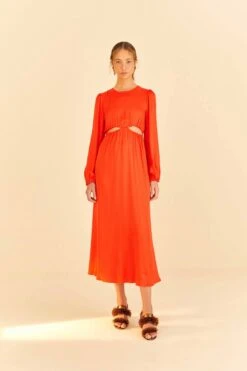 Farm Rio Red Viscose Satin Midi Dress -Perfect Top Shop 313816 01