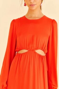 Farm Rio Red Viscose Satin Midi Dress -Perfect Top Shop 313816 03