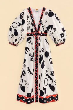 Farm Rio Off-White Pitta Soul Puff Sleeve Midi Dress -Perfect Top Shop 314083 06