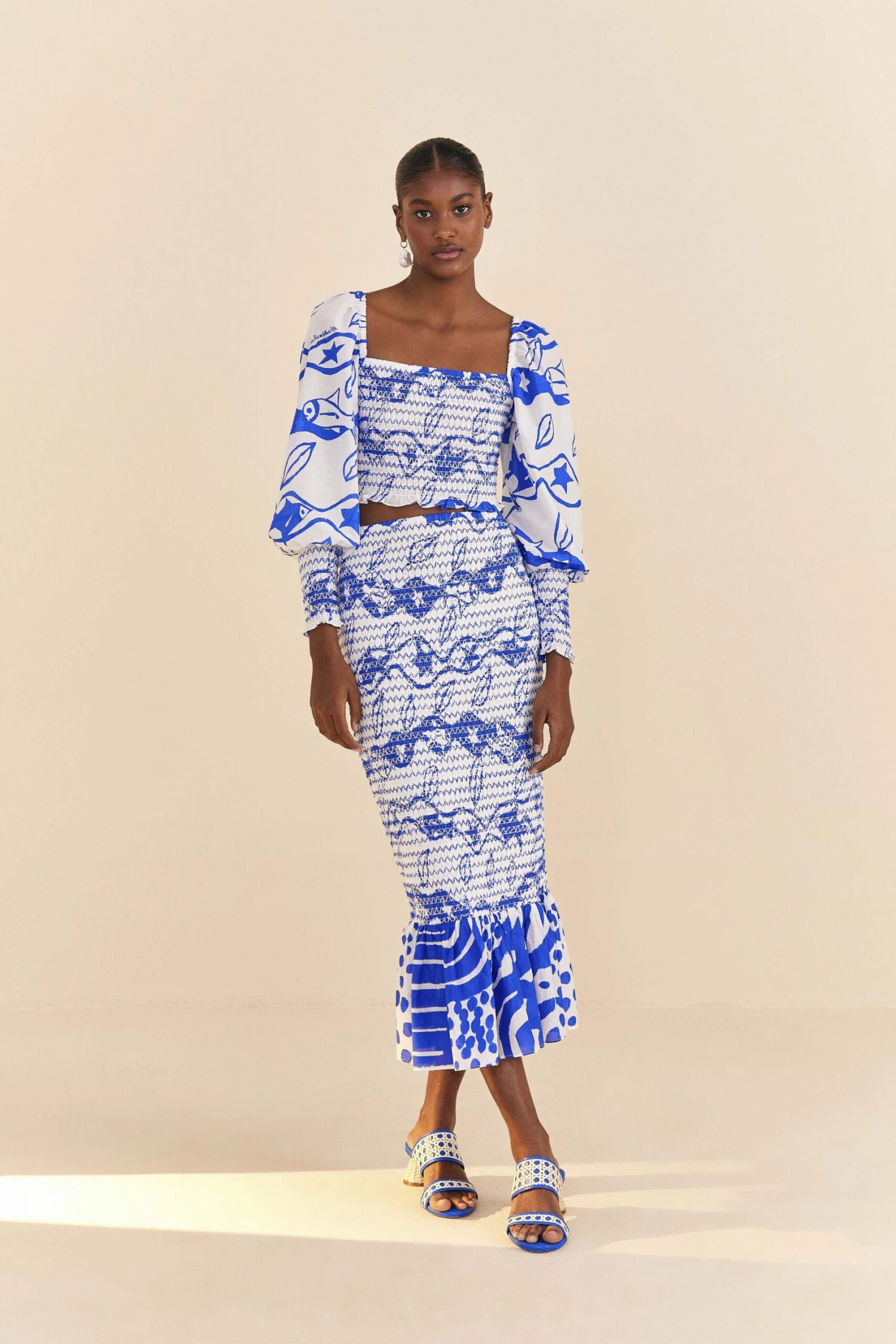 Farm Rio Off-White Pitta Waves Smocked Blouse 4 Farm Rio Off-White Pitta Waves Smocked Blouse - Image 2