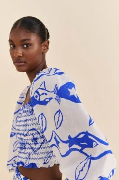 Farm Rio Off-White Pitta Waves Smocked Blouse 10 Farm Rio Off-White Pitta Waves Smocked Blouse -Perfect Top Shop 314085 03