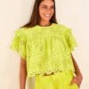 Farm Rio Lime Green Palm Tree Richelieu Blouse -Perfect Top Shop 314472 01