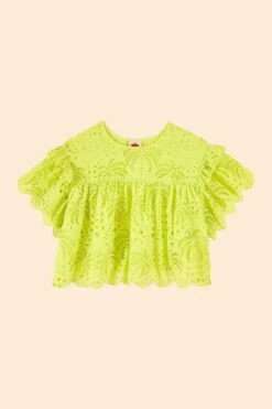 Farm Rio Lime Green Palm Tree Richelieu Blouse -Perfect Top Shop 314472 06