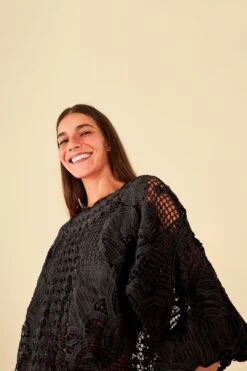 Farm Rio Black Alucina Luz Guipire Crop Top