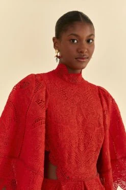 Farm Rio Red Guipure Cut Out Midi Dress 13 Farm Rio Red Guipure Cut Out Midi Dress -Perfect Top Shop 314516 03