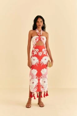 Farm Rio Pink Soft Garden Halter Neck Midi Dress