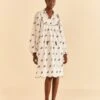 Farm Rio Off-White Embroidered Horses Midi Dress