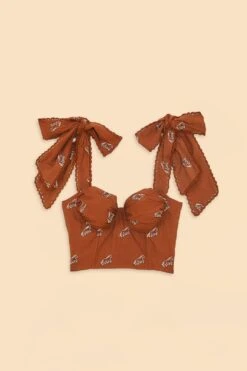 Farm Rio Caramel Embroidered Horses Crop Top -Perfect Top Shop 315964 06