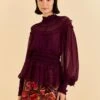 Farm Rio Burgundy Ruffle High Neck Blouse -Perfect Top Shop 315975 01