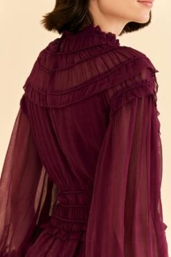 Farm Rio Burgundy Ruffle High Neck Blouse -Perfect Top Shop 315975 03