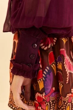 Farm Rio Burgundy Ruffle High Neck Blouse -Perfect Top Shop 315975 05