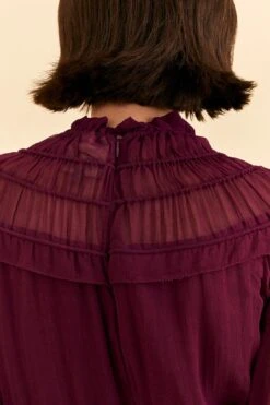 Farm Rio Burgundy Ruffle High Neck Blouse -Perfect Top Shop 315975 06
