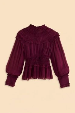 Farm Rio Burgundy Ruffle High Neck Blouse -Perfect Top Shop 315975 08