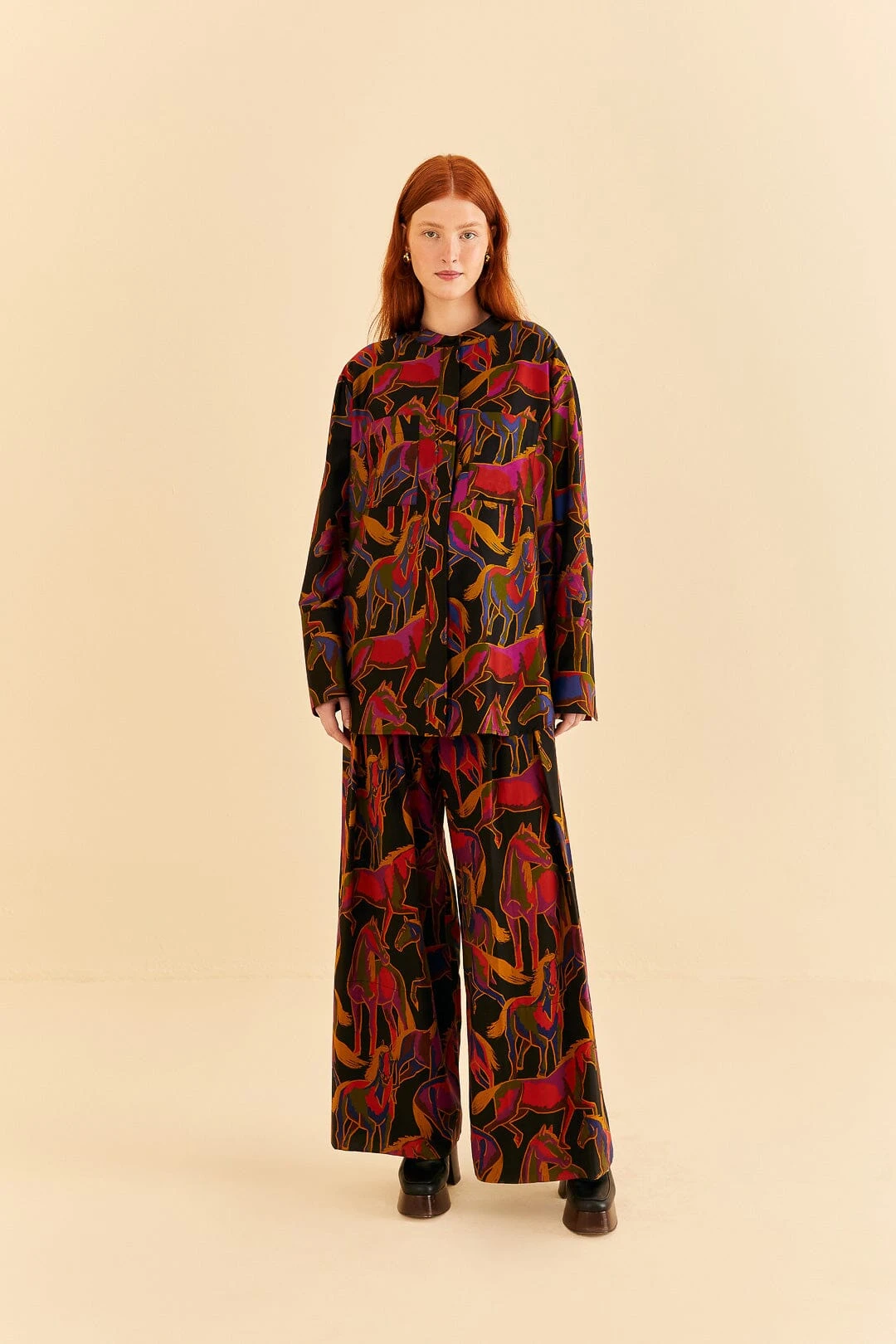 Farm Rio Black Wild Horses Maxi Shirt 4 Farm Rio Black Wild Horses Maxi Shirt - Image 2