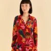 Farm Rio Red Rooster Leaves Long Sleeve Shirt -Perfect Top Shop 316428 01 1012bfeb 2daf 4993 b193 1ca01292066a