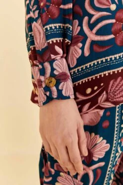 Farm Rio Teal Seashell Tapestry Shirt -Perfect Top Shop 318132 05