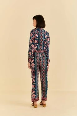 Farm Rio Teal Seashell Tapestry Cargo Pants -Perfect Top Shop 318133 04