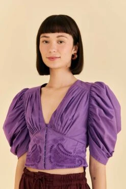 Farm Rio Purple Cropped Blouse